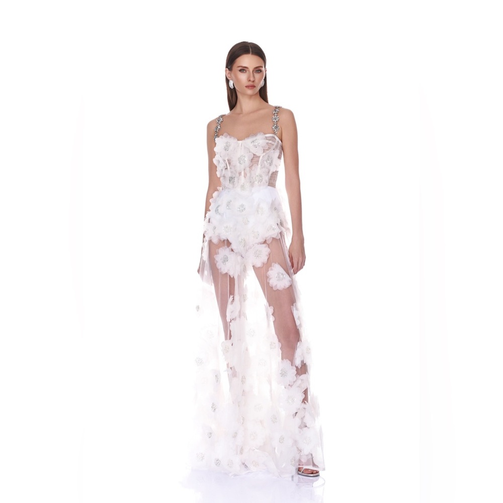 NWOT BRONX AND BANCO Anastasia White Floral Sheer Corset Wedding Bridal Gown - Picture 3 of 16